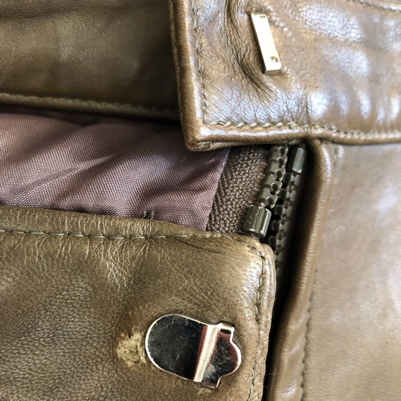 Vintage 80s mossy taupe leather midi pencil skirt - Picture 9 of 15